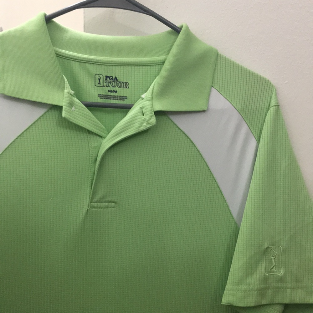 PGA Tour- Pastel Green & White Polyester Golf Polo